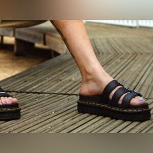 Black Platform Sandals with Yellow Stitching